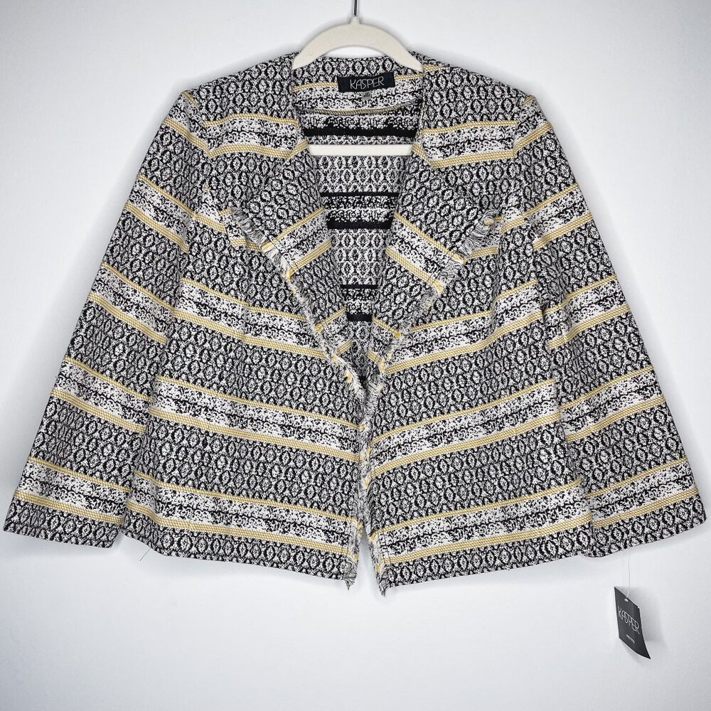 Kasper Petite Black‎ and White Textured Geometric Blazer Jacquard Jacket NWT